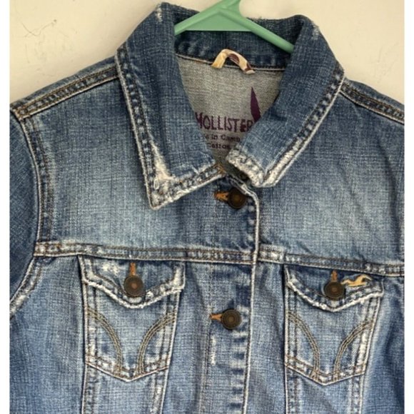 Hollister Jean Jacket Distressed Destroyed Women Size L - Picture 2 of 9